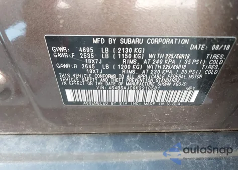 2019 Subaru Outback 2.5I Limited из США, поврежденный, VIN 4S4BSAJC0K3210581